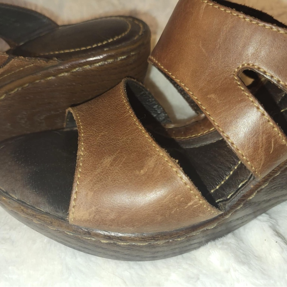 Brown Leather Women's Wedge Sandals, 8